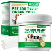 Petpya Pet Ear Cleaner Finger Wipes For Cats Dogs,Grooming Kit Care Disposable Finger Wipes,Otic Cleanser for Dogs to Stop Ear Itching - 50 Count